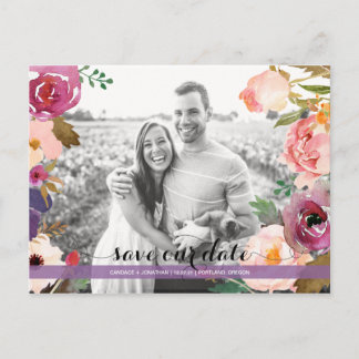 Rustic Boho Watercolor Flowers Photo Save the Date Announcement Postcard