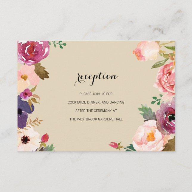 Rustic Boho Watercolor Flowers Wedding Insert (Front)