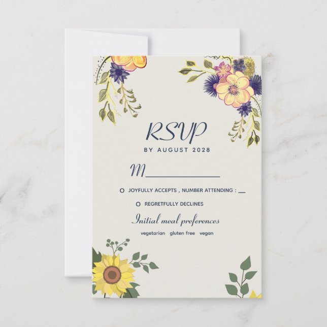 Rustic Boho Watercolor Flowers Wedding RSVP Card (Front)