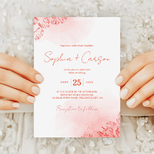 Rustic Boho Watercolor Foliage Terracotta Wedding Invitation