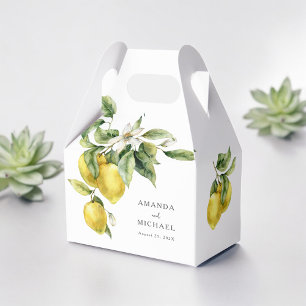 Rustic Boho Watercolor Lemons Wedding Favor Box