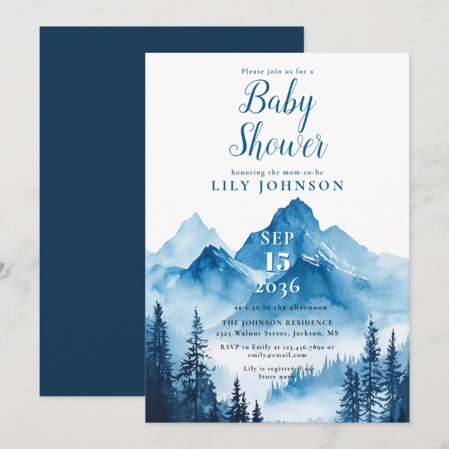 Rustic Boho Watercolor Mountain Baby Shower Invitation (Front/Back)