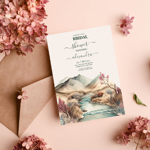Rustic Boho Watercolor Mountain Bridal Invitation
