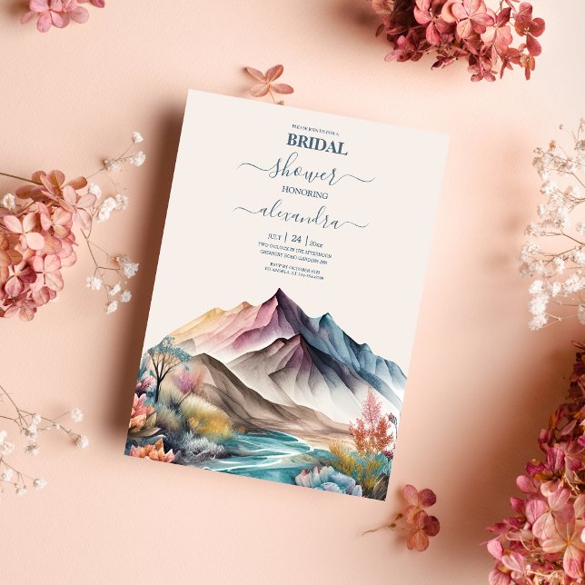Rustic Boho Watercolor Mountain Bridal Invitation (Creator Uploaded)