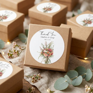 Rustic Boho Wedding Bouquet Flower Wedding Favour Classic Round Sticker