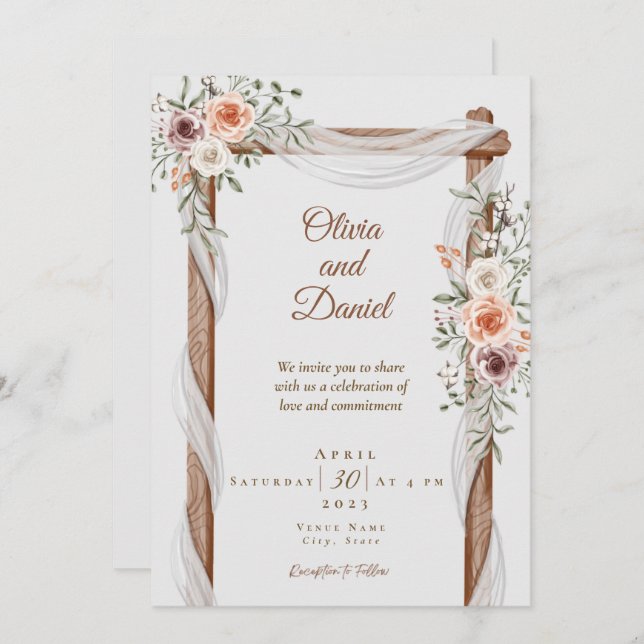 Rustic Boho Wedding Invitation (Front/Back)