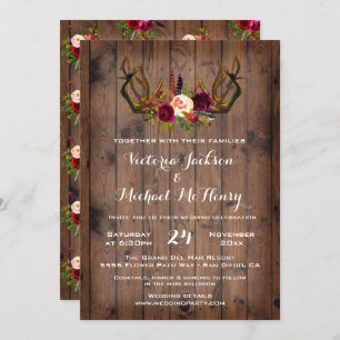 Rustic Boho Wedding Invitation with deer antlers