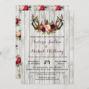 Rustic Boho Wedding Invitation with deer antlers