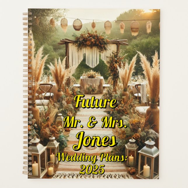 Rustic Boho Wedding -Mr. & Mrs. Personalizable Planner (Front)