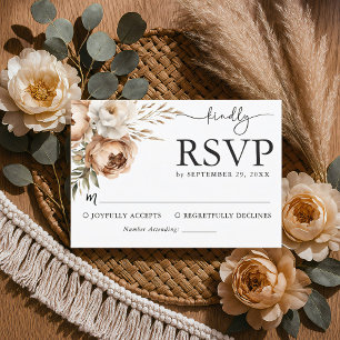 Rustic Boho Wedding RSVP Card with Pampas & Peony
