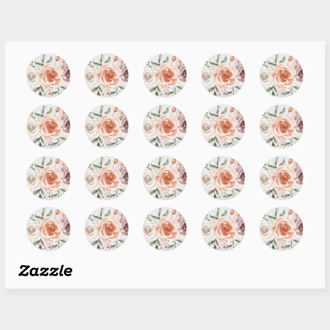Rustic Boho Wedding – Watercolor Floral Classic Round Sticker (Sheet)