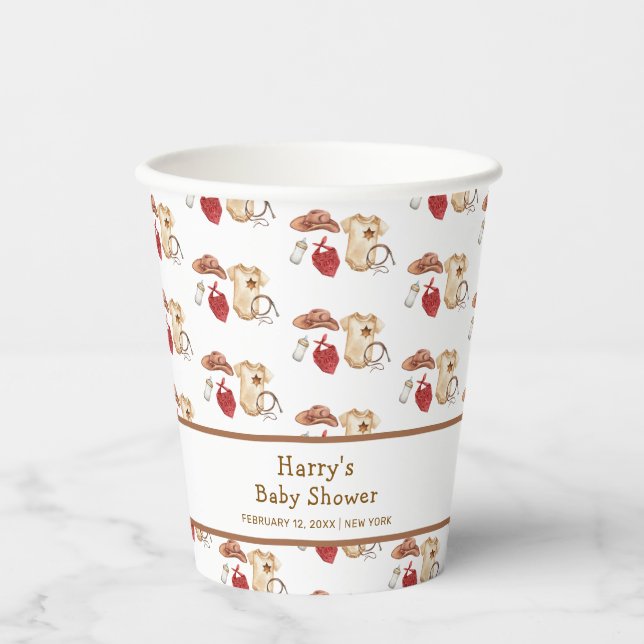 Rustic Boho Western Cowboy Clothes Baby Shower  Paper Cups (Front)