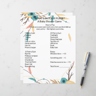 Rustic Boho What's In Your Purse Baby Shower Game