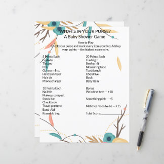 Rustic Boho What's In Your Purse Baby Shower Game