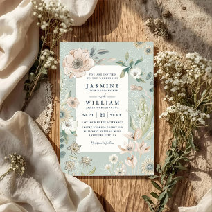 Rustic Boho Whimsical Blush QR Code Wedding Invitation