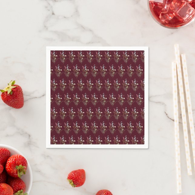 Rustic Boho Wildflower Chic Burgundy Bidal Shower Napkin (Insitu)