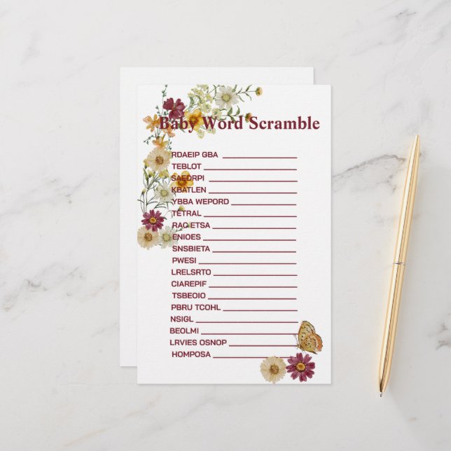 Rustic Boho Wildflower Diaper Raffle Card (Front/Back In Situ)