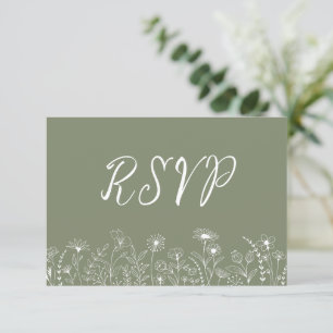 Rustic Boho Wildflower Floral Sage Green RSVP Card