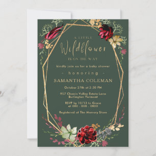Rustic Boho Wildflower Geometric Green Baby Shower Invitation