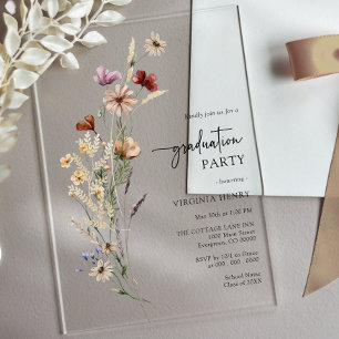 Rustic Boho Wildflower Graduation Acrylic Invitations