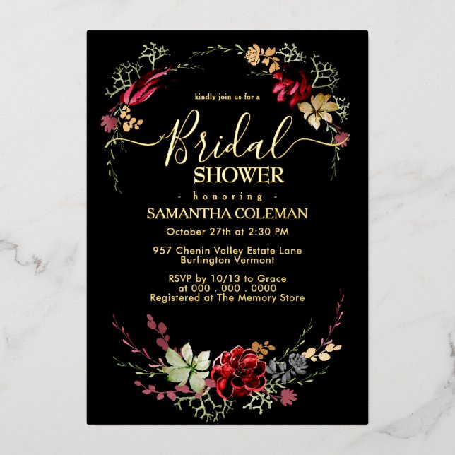 Rustic Boho Wildflower Modern Black Bridal Shower (Front)