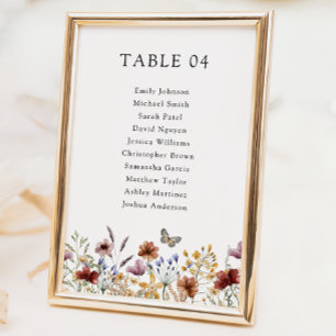 Rustic Boho Wildflower Names Table Number