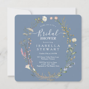 Rustic Boho Wildflower Periwinkle Bridal Shower Invitation