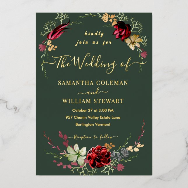 Rustic Boho Wildflower Royal Green Wedding (Front)
