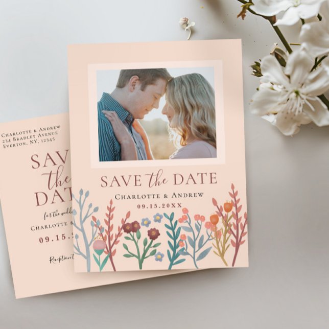 Rustic Boho Wildflower Wedding Save the Date Photo Postcard (Creator Uploaded)