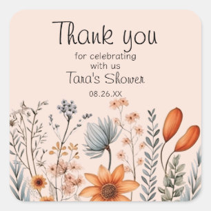 Rustic Boho Wildflower's in oranges and greys Square Sticker