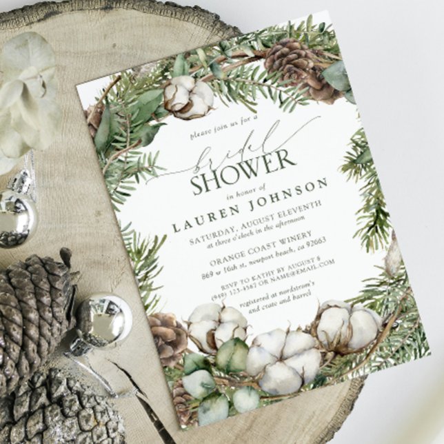 Rustic Boho Winter Greenery Pinecone Bridal Shower Invitation (Bridal Shower Invitation!)