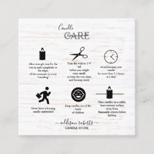 Rustic Boho Wood Watercolor Sunflower Candle Care  Square Business Card