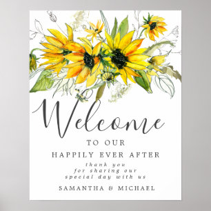 Rustic Boho Yellow Sunflower Affiche de bienvenue 
