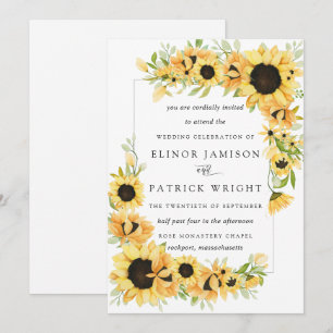 Rustic Boho Yellow Sunflower Summer Wedding Invitation