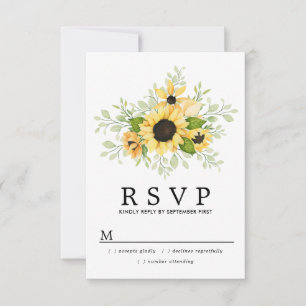 Rustic Boho Yellow Sunflower Summer Wedding RSVP Card