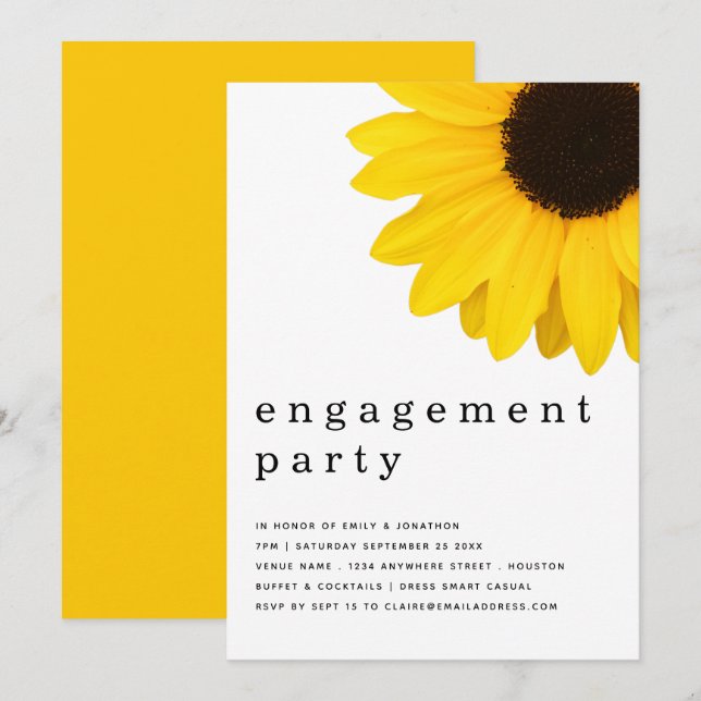 Rustic Bold Yellow Sunflower Engagement Party Invitation (Front/Back)