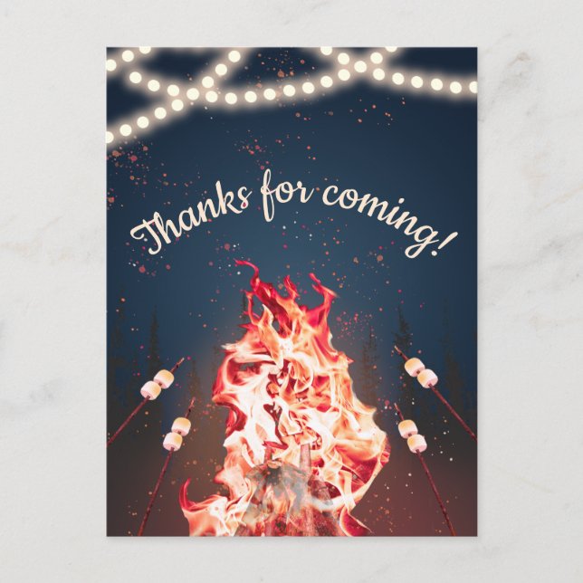 Rustic Bonfire and Marshmallow Thank You Postcard (Front)