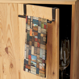 Rustic Book and Sign Typography Art Collage Kitchen Towel