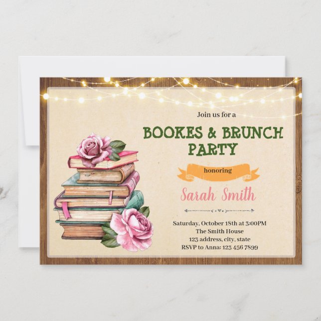 Rustic book bridal shower invitation (Front)