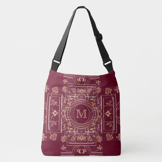 Rustic Book Cover Bags Old Gold Cerise Monogram (Front)