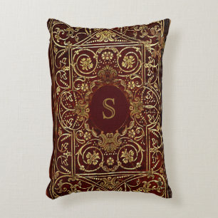 Rustic Book Cover Cushion Gilded Leather Monogram