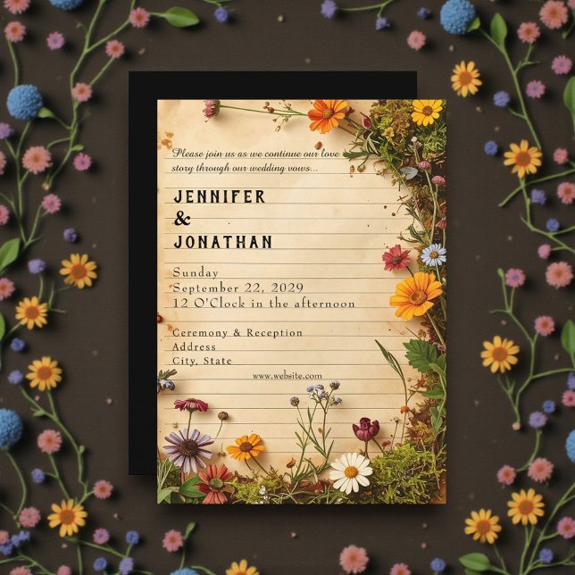 Rustic Book Lovers Print Floral Wedding Invitation (Creator Uploaded)
