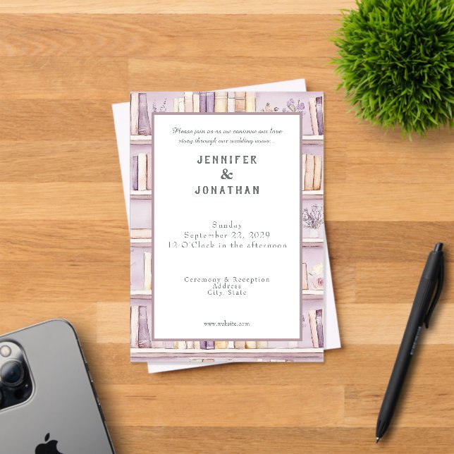 Rustic Book Lovers Print Wedding Invitation (Insitu (Carte d'invitation))
