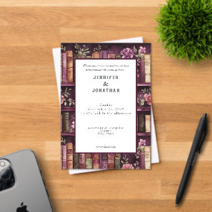 Rustic Book Lovers Print Wedding Invitation