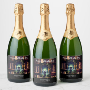 Rustic Bookshelves Background Sparkling Wine Label