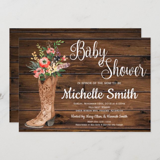 Rustic Boot Country Bridal Western Baby Shower Invitation (Front/Back)