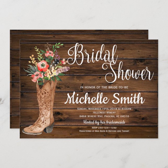 Rustic Boot Country Bridal Western Bridal Shower Invitation (Front/Back)