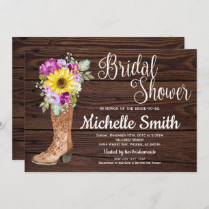 Rustic Boot Country Sunflower Floral Bridal Shower Invitation