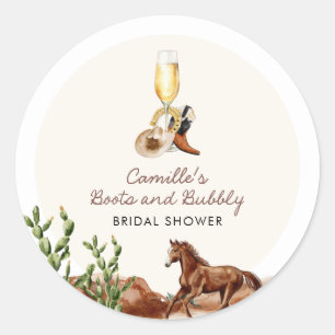Rustic Boots and Bubbly Bridal Shower  Classic Round Sticker