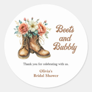 Rustic Boots and Bubbly Western Bridal Shower Classic Round Sticker